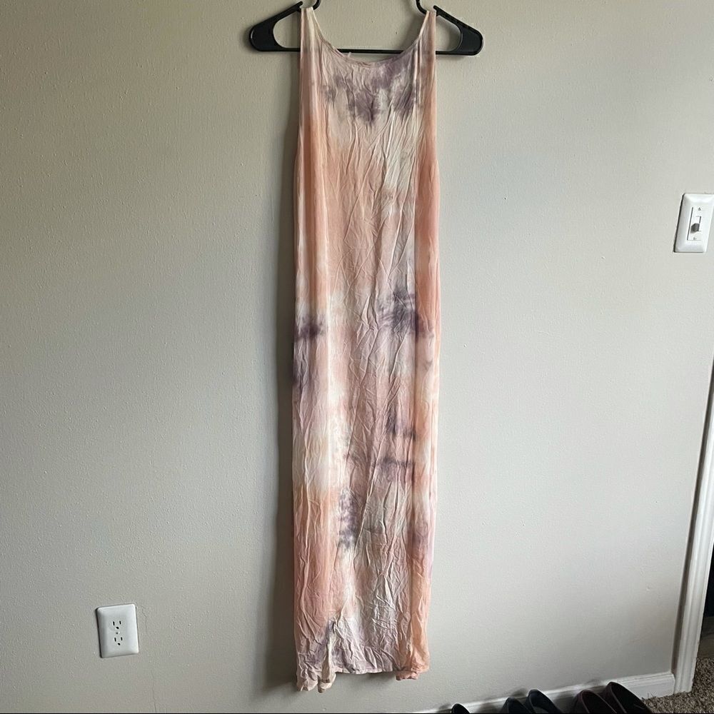 Revolve LACAUSA DAD'S SHIRT TIE-DYE SLEEVELESS BOHO MAXI DRESS - Picture 5 of 11